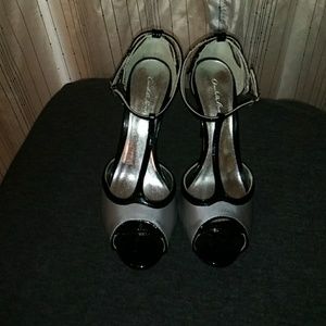 Strappy peep toe heels